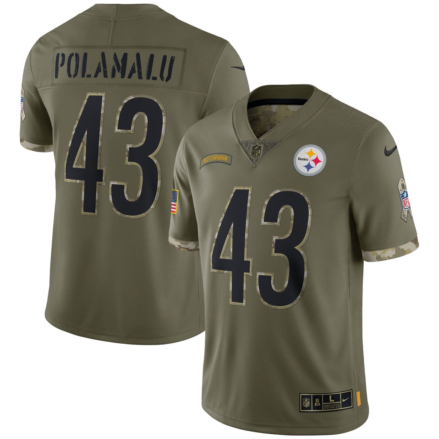 Men's Nike Troy Polamalu Olive Pittsburgh Steelers 2022 Salute To Service Retired Player Limited Jersey
