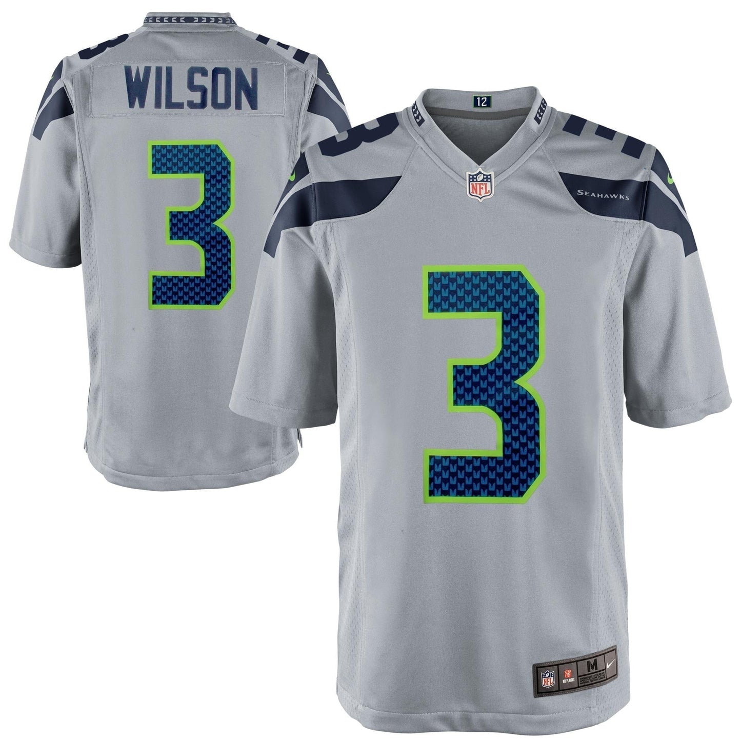 Mens Seattle Seahawks  Russell Wilson  Nike Gray Alternate Game Jersey