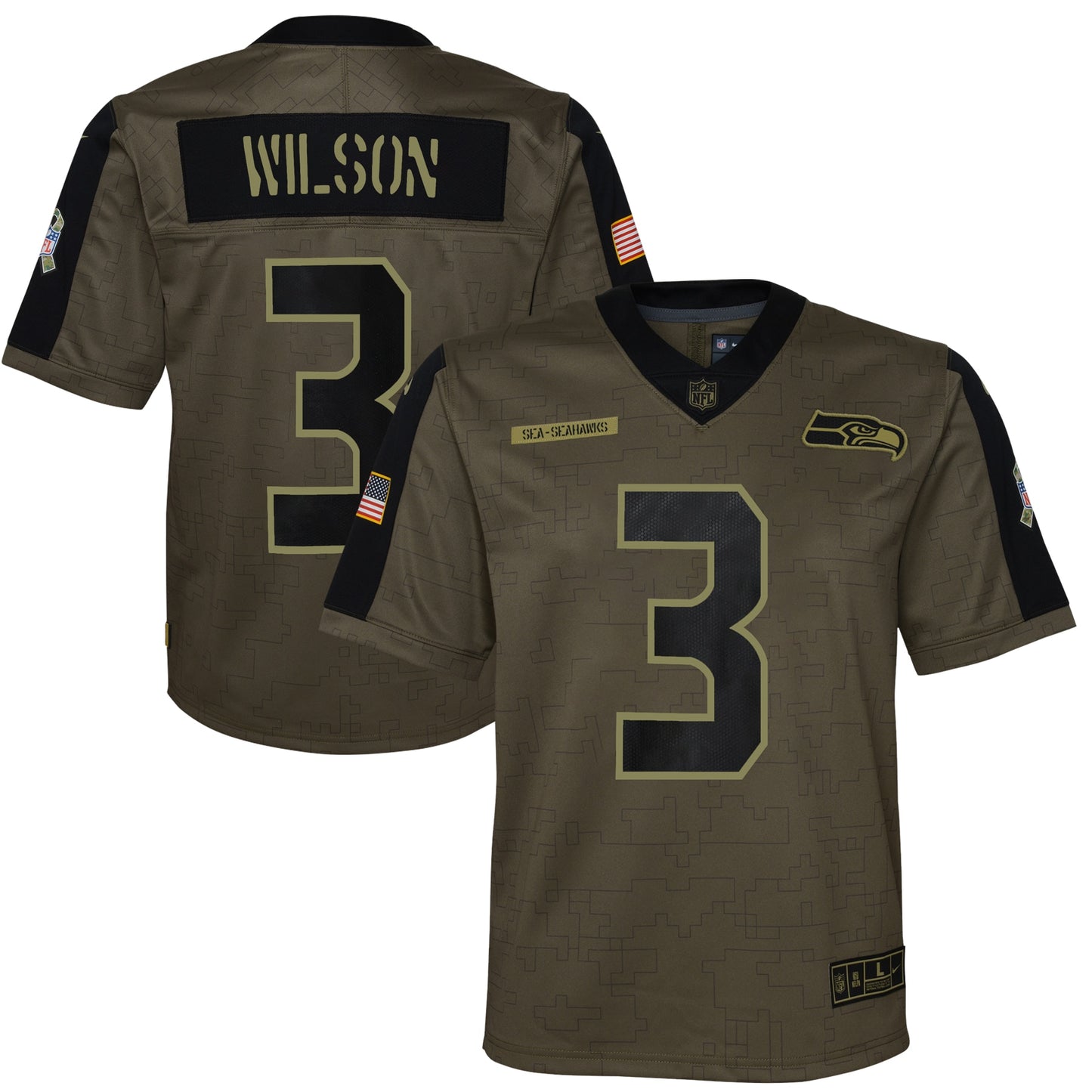Russell Wilson Seattle Seahawks Nike Youth 2021 Salute To Service Game Jersey - Olive